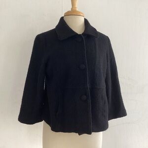 Boiled Wool Black Kenar Cropped 3/4 Sleeve Three Button Front Pockets Coat L GUC